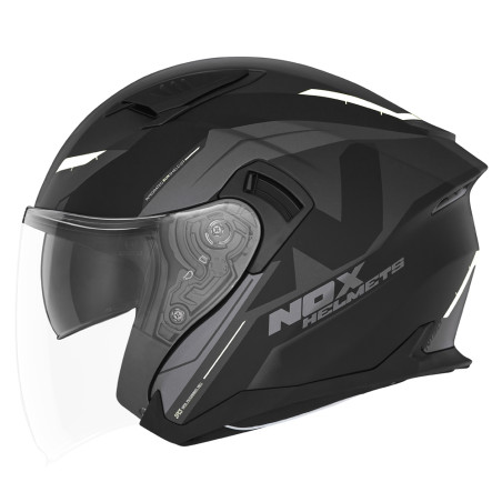 NOX WYPRZEDAZ KASK OTWARTY JET Z BLENDĄ N130 KLINT KOLOR CZARNY/SZARY/BIAŁY MAT ROZMIAR L