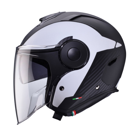 CABERG KASK OTWARTY JET Z BLENDĄ MODEL SOHO MILANO KOLOR BIAŁY/CZARNY MAT ROZMIAR M