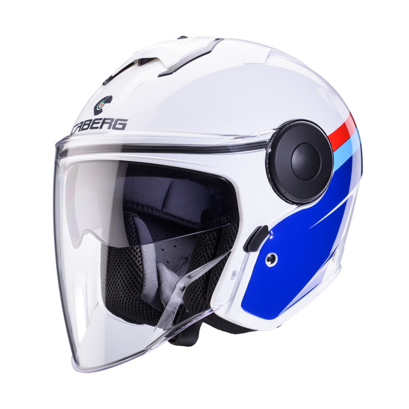 CABERG PROMOCJA KASK OTWARTY JET Z BLENDĄ MODEL SOHO ZEPHYR KOLOR BIAŁY/NIEBIESKI/CZERWONY ROZMIAR M