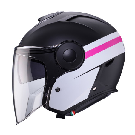CABERG KASK OTWARTY JET Z BLENDĄ MODEL SOHO ZEPHYR KOLOR CZARNY MAT/BIAŁY/FUKSJA (INTENSYWNY ODCIEŃ RÓŻOWEGO) ROZMIAR XS