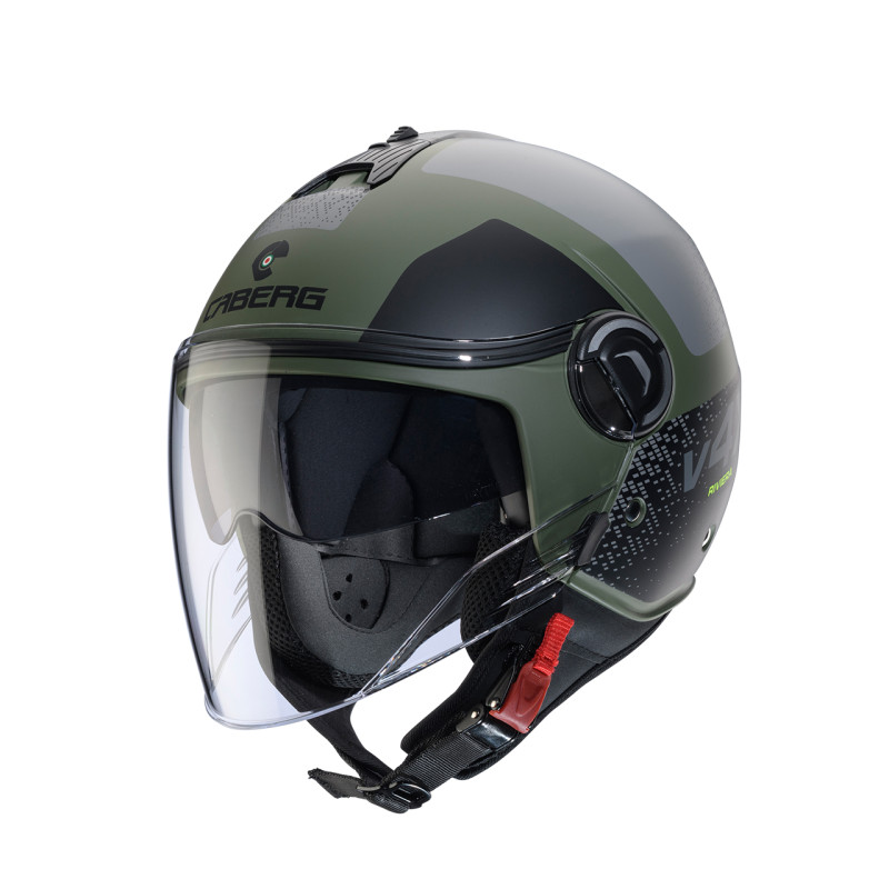 CABERG KASK OTWARTY JET Z BLENDĄ MODEL RIVIERA V4X ALPHA KOLOR ZIELONY/CZARNY/SZARY MAT ROZMIAR M