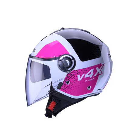 CABERG KASK OTWARTY JET Z BLENDĄ MODEL RIVIERA V4X ALPHA KOLOR BIAŁY/CZARNY/FUKSJA (INTENSYWNY ODCIEŃ RÓŻOWEGO) ROZMIAR S