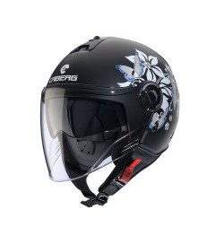 CABERG KASK OTWARTY JET Z BLENDĄ MODEL RIVIERA V4X MIA KOLOR CZARNY MAT/BIAŁY/SZARY (KWIATY / MOTYLE) ROZMIAR XS