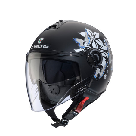 CABERG KASK OTWARTY JET Z BLENDĄ MODEL RIVIERA V4X MIA KOLOR CZARNY MAT/BIAŁY/SZARY (KWIATY / MOTYLE) ROZMIAR XS
