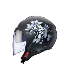 CABERG KASK OTWARTY JET Z BLENDĄ MODEL RIVIERA V4X MIA KOLOR CZARNY MAT/BIAŁY/SZARY (KWIATY / MOTYLE) ROZMIAR XS
