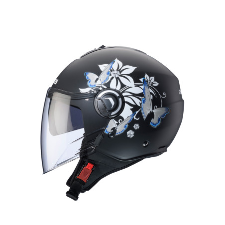 CABERG KASK OTWARTY JET Z BLENDĄ MODEL RIVIERA V4X MIA KOLOR CZARNY MAT/BIAŁY/SZARY (KWIATY / MOTYLE) ROZMIAR S