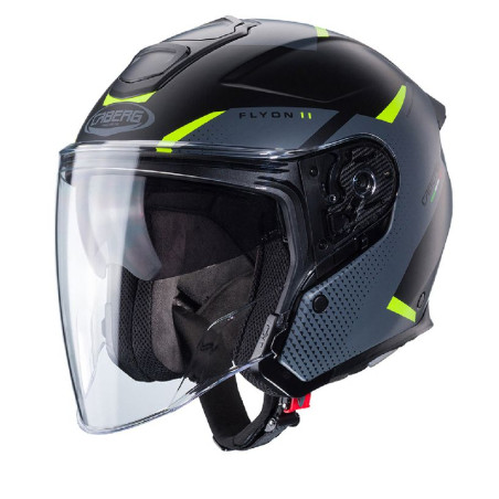 CABERG PROMOCJA KASK OTWARTY JET OTWARTY FLYON II BOSS KOLOR CZARNY/SZARY/ŻÓŁTY FLUO MAT ROZMIAR M