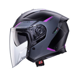 CABERG PROMOCJA KASK OTWARTY JET OTWARTY FLYON II BOSS KOLOR CZARNY MAT/SZARY/FUKSJA (INTENSYWNY ODCIEŃ RÓŻOWEGO) ROZMIAR XS