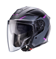 CABERG PROMOCJA KASK OTWARTY JET OTWARTY FLYON II BOSS KOLOR CZARNY MAT/SZARY/FUKSJA (INTENSYWNY ODCIEŃ RÓŻOWEGO) ROZMIAR S