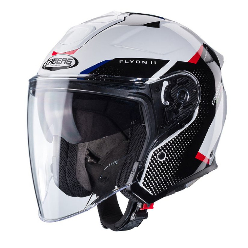 CABERG PROMOCJA KASK OTWARTY JET OTWARTY FLYON II BOSS KOLOR BIAŁY/CZARNY/CZERWONY/NIEBIESKI ROZMIAR S