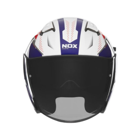 NOX PROMOCJA KASK OTWARTY JET Z BLENDĄ N130 MYST KOLOR BIAŁY/NIEBIESKI/CZERWONY ROZMIAR XXL