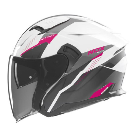 NOX PROMOCJA KASK OTWARTY JET Z BLENDĄ N130 MYST KOLOR BIAŁY/CZARNY/RÓŻOWY ROZMIAR S