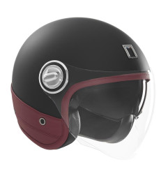 NOX PREMIUM KASK OTWARTY JET HERITAGE LEATHER KOLOR CZARNY MAT/CZERWONY ROZMIAR S