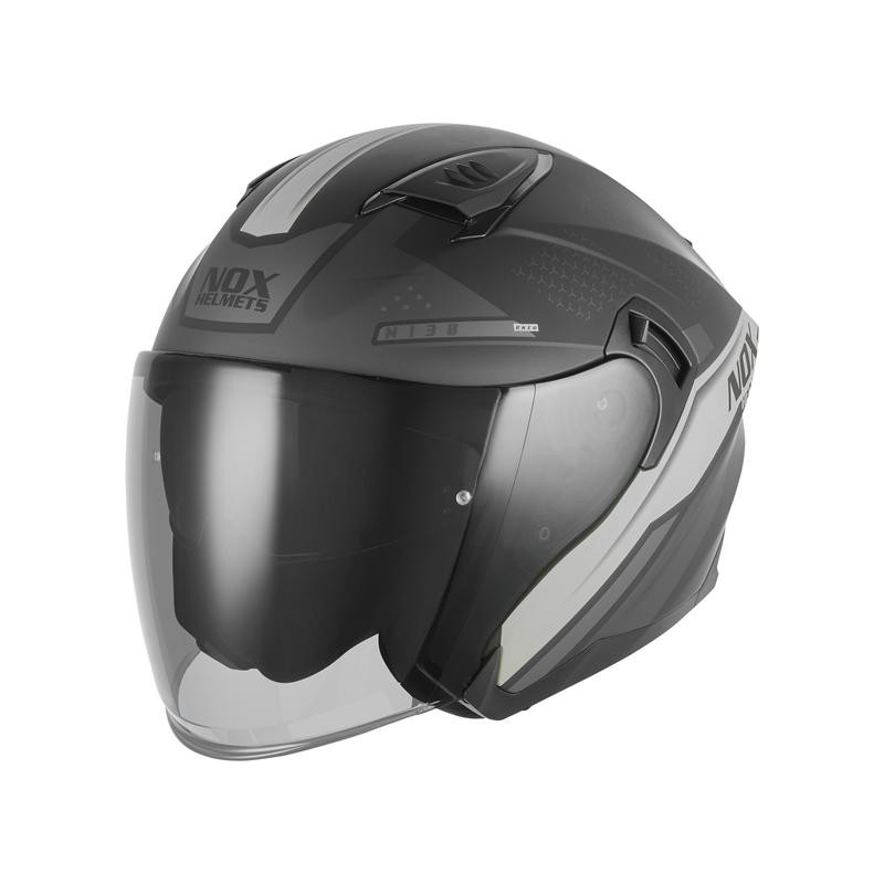 NOX KASK OTWARTY JET Z BLENDĄ N130 EKTO KOLOR SREBRNY/CZARNY MAT ROZMIAR L NOX KASK OTWARTY JET Z BLENDĄ N130 EKTO KOLOR SREBRNY/CZARNY MAT ROZMIAR L