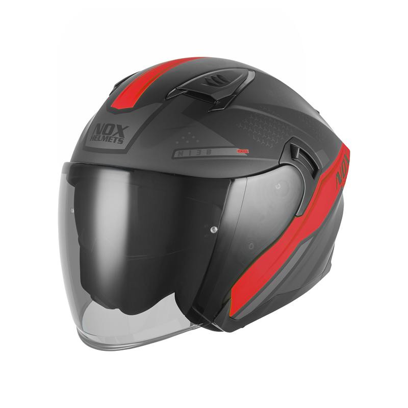 NOX KASK OTWARTY JET Z BLENDĄ N130 EKTO KOLOR CZERWONY/CZARNY MAT ROZMIAR L