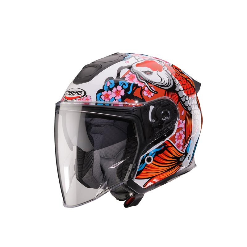CABERG KASK OTWARTY JET OTWARTY FLYON II KOI BIAŁY/CZERWONY/POMARAŃCZOWY/NIEBIESKI ROZMIAR S