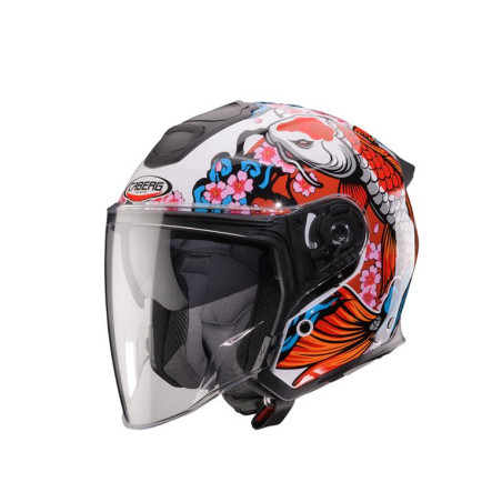 CABERG KASK OTWARTY JET OTWARTY FLYON II KOI BIAŁY/CZERWONY/POMARAŃCZOWY/NIEBIESKI ROZMIAR S