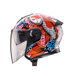 CABERG KASK OTWARTY JET OTWARTY FLYON II KOI BIAŁY/CZERWONY/POMARAŃCZOWY/NIEBIESKI ROZMIAR S