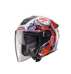CABERG KASK OTWARTY JET OTWARTY FLYON II KOI BIAŁY/CZERWONY/POMARAŃCZOWY/NIEBIESKI ROZMIAR M