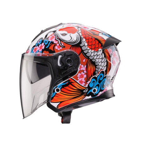 CABERG KASK OTWARTY JET OTWARTY FLYON II KOI BIAŁY/CZERWONY/POMARAŃCZOWY/NIEBIESKI ROZMIAR M