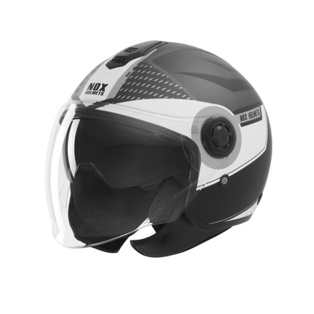 NOX KASK OTWARTY JET Z BLENDĄ N182 ROUND KOLOR CZARNY MAT/SREBRNY ROZMIAR S