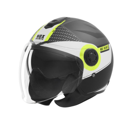 NOX KASK OTWARTY JET Z BLENDĄ N182 ROUND KOLOR CZARNY MAT/ŻÓŁTY FLUO ROZMIAR L