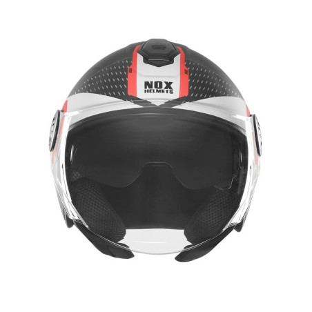 NOX KASK OTWARTY JET Z BLENDĄ N182 ROUND KOLOR CZARNY MAT/CZERWONY ROZMIAR S