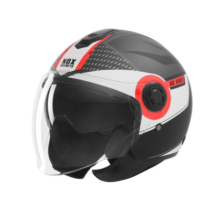 NOX KASK OTWARTY JET Z BLENDĄ N182 ROUND KOLOR CZARNY MAT/CZERWONY ROZMIAR L
