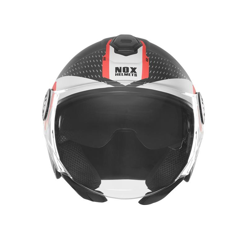 NOX KASK OTWARTY JET Z BLENDĄ N182 ROUND KOLOR CZARNY MAT/CZERWONY ROZMIAR M