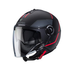 CABERG WYPRZEDAZ KASK OTWARTY JET Z BLENDĄ MODEL RIVIERA V4X GEO KOLOR CZARNY MAT/CZERWONY/SZARY ROZMIAR XS