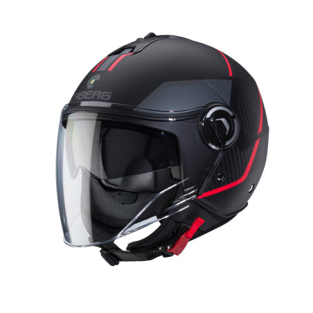 CABERG WYPRZEDAZ KASK OTWARTY JET Z BLENDĄ MODEL RIVIERA V4X GEO KOLOR CZARNY MAT/CZERWONY/SZARY ROZMIAR XS