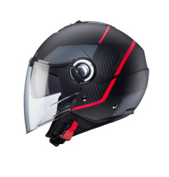 CABERG WYPRZEDAZ KASK OTWARTY JET Z BLENDĄ MODEL RIVIERA V4X GEO KOLOR CZARNY MAT/CZERWONY/SZARY ROZMIAR XS