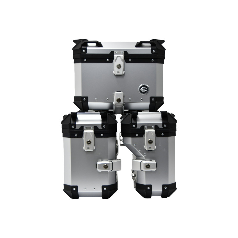ZESTAW 3 KUFRÓW ALUMINIOWYCH (30L ASYMETRYCZNY + 36L + 45L) COOCASE SREBRNY Z TORBĄ WEWNĘTRZNĄ