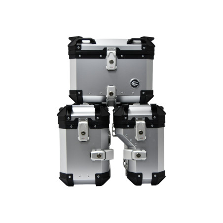 ZESTAW 3 KUFRÓW ALUMINIOWYCH (30L ASYMETRYCZNY + 36L + 45L) COOCASE SREBRNY Z TORBĄ WEWNĘTRZNĄ