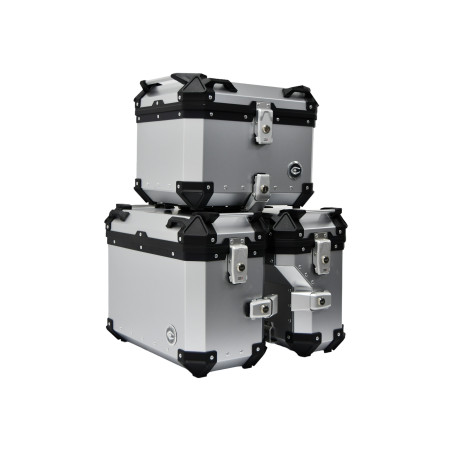 ZESTAW 3 KUFRÓW ALUMINIOWYCH (30L ASYMETRYCZNY + 36L + 45L) COOCASE SREBRNY Z TORBĄ WEWNĘTRZNĄ