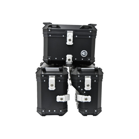 ZESTAW 3 KUFRÓW ALUMINIOWYCH (30L ASYMETRYCZNY + 36L + 45L) COOCASE CZARNY Z TORBĄ WEWNĘTRZNĄ