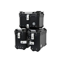 ZESTAW 3 KUFRÓW ALUMINIOWYCH (30L ASYMETRYCZNY + 36L + 45L) COOCASE CZARNY Z TORBĄ WEWNĘTRZNĄ
