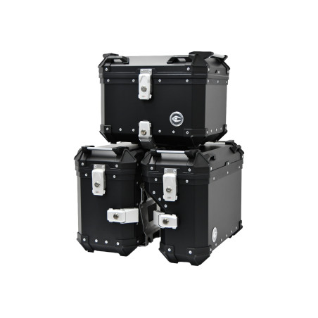 ZESTAW 3 KUFRÓW ALUMINIOWYCH (30L ASYMETRYCZNY + 36L + 45L) COOCASE CZARNY Z TORBĄ WEWNĘTRZNĄ
