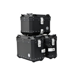 ZESTAW 3 KUFRÓW ALUMINIOWYCH (30L ASYMETRYCZNY + 36L + 45L) COOCASE CZARNY Z TORBĄ WEWNĘTRZNĄ
