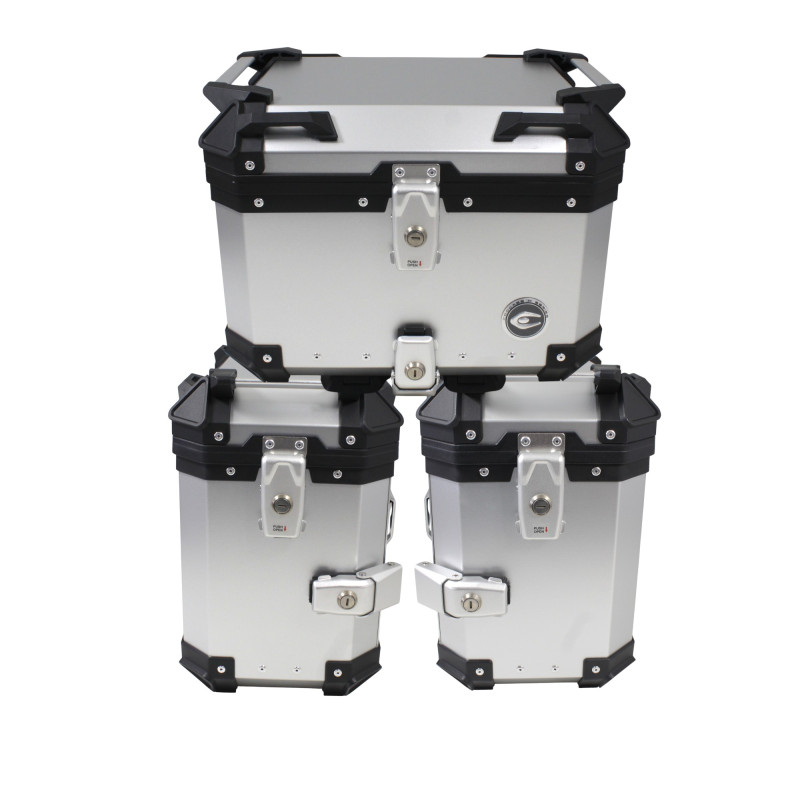 ZESTAW 3 KUFRÓW ALUMINIOWYCH (2X36L SYMETRYCZNE + 45L) COOCASE SREBRNY Z TORBĄ WEWNĘTRZNĄ ZESTAW 3 KUFRÓW ALUMINIOWYCH (2X36L SYMETRYCZNE + 45L) COOCASE SREBRNY Z TORBĄ WEWNĘTRZNĄ