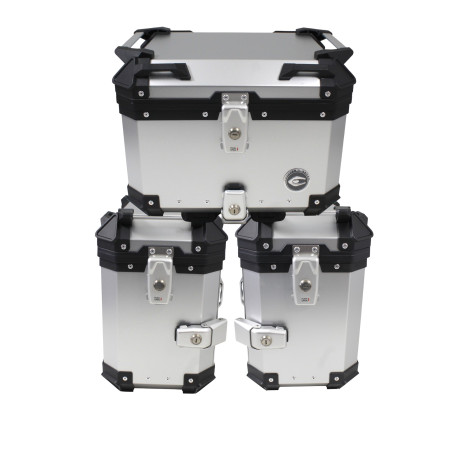 ZESTAW 3 KUFRÓW ALUMINIOWYCH (2X36L SYMETRYCZNE + 45L) COOCASE SREBRNY Z TORBĄ WEWNĘTRZNĄ
