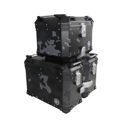 ZESTAW 3 KUFRÓW ALUMINIOWYCH (2X36L SYMETRYCZNE + 45L) COOCASE SZARY CAMO Z TORBĄ WEWNĘTRZNĄ