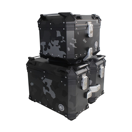 ZESTAW 3 KUFRÓW ALUMINIOWYCH (2X36L SYMETRYCZNE + 45L) COOCASE SZARY CAMO Z TORBĄ WEWNĘTRZNĄ