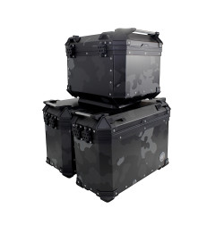 ZESTAW 3 KUFRÓW ALUMINIOWYCH (2X36L SYMETRYCZNE + 45L) COOCASE SZARY CAMO Z TORBĄ WEWNĘTRZNĄ
