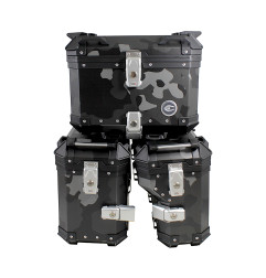 ZESTAW 3 KUFRÓW ALUMINIOWYCH (30L ASYMETRYCZNY + 36L + 45L) COOCASE SZARY CAMO Z TORBĄ WEWNĘTRZNĄ