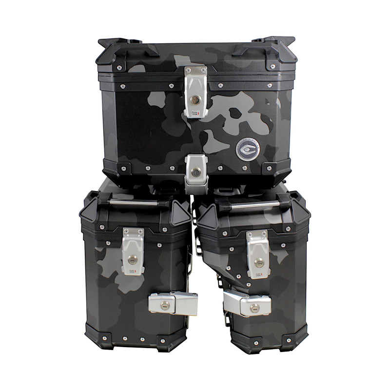 ZESTAW 3 KUFRÓW ALUMINIOWYCH (30L ASYMETRYCZNY + 36L + 45L) COOCASE SZARY CAMO Z TORBĄ WEWNĘTRZNĄ ZESTAW 3 KUFRÓW ALUMINIOWYCH (30L ASYMETRYCZNY + 36L + 45L) COOCASE SZARY CAMO Z TORBĄ WEWNĘTRZNĄ