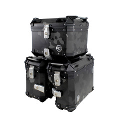 ZESTAW 3 KUFRÓW ALUMINIOWYCH (30L ASYMETRYCZNY + 36L + 45L) COOCASE SZARY CAMO Z TORBĄ WEWNĘTRZNĄ