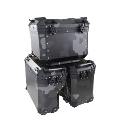 ZESTAW 3 KUFRÓW ALUMINIOWYCH (30L ASYMETRYCZNY + 36L + 45L) COOCASE SZARY CAMO Z TORBĄ WEWNĘTRZNĄ