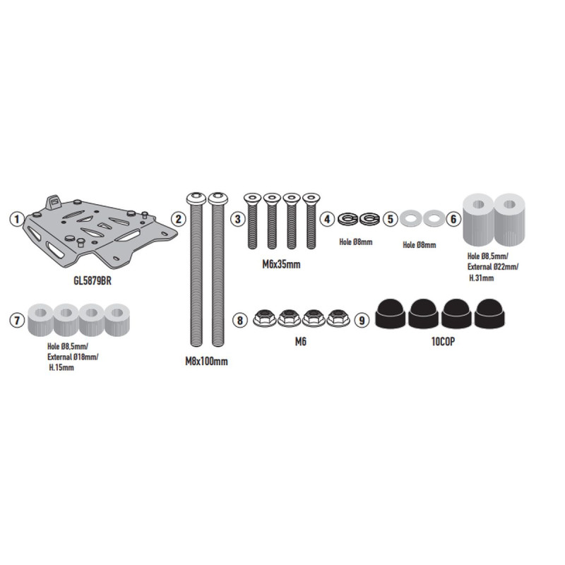 KAPPA STELAŻ KUFRA CENTRALNEGO (ANODOWANE ALUMINIUM) VOGE VALICO 900 DSX '24-'25 ALUMINIOWY MONOKEY