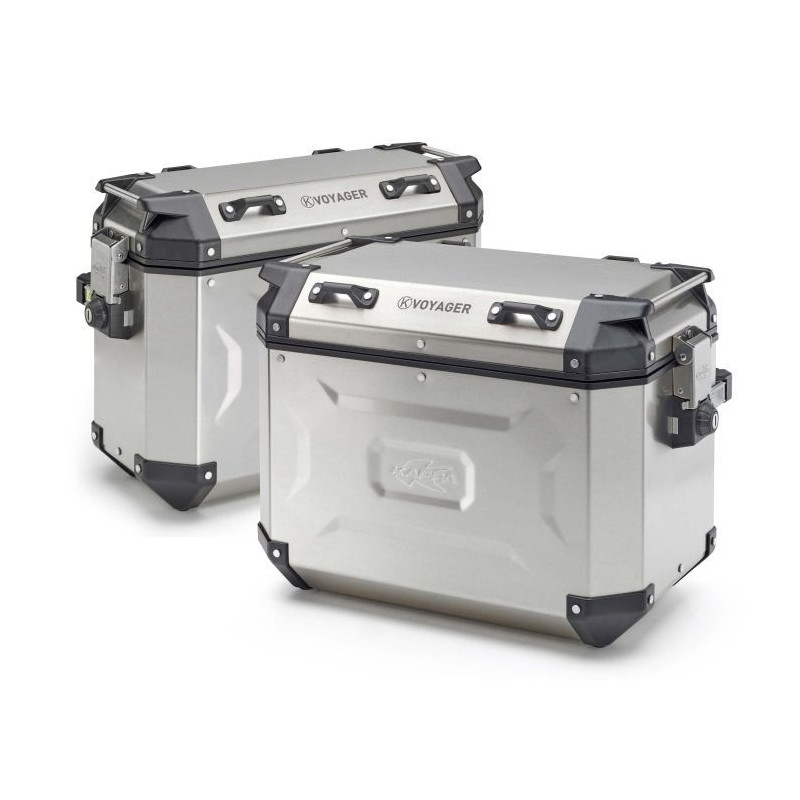KAPPA KUFRY BOCZNE 37L PRAWY I 48L LEWY MONOKEY CAM SIDE KVG48A KVG37A K'VOYAGER ALUMINIOWE KOLOR SREBRNY